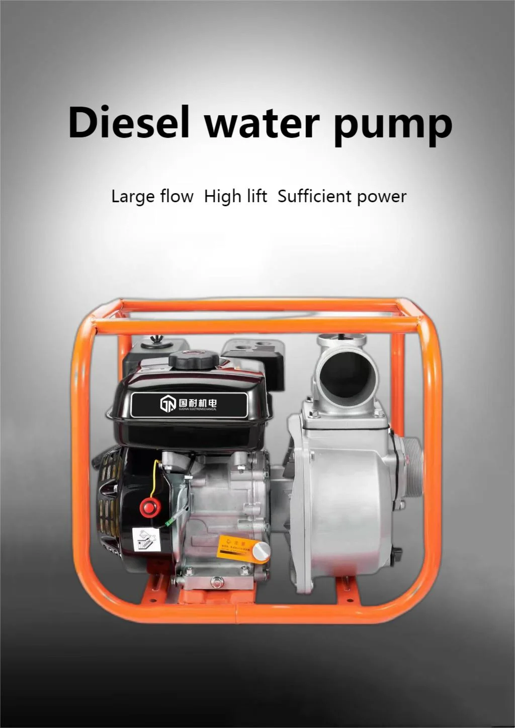 12HP High Pressure Diesel Water Pump 3 Inch Farm Irrigation Cast Iron Diesel Engine Fire Fighting Fuel Tank Electric Start High Lift Water Pump